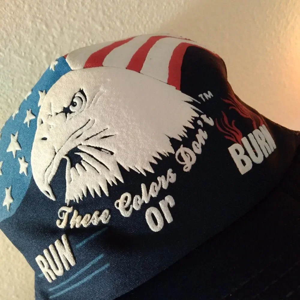 Vintage USA Eagle Colors Don't Run 3 Stripe Trucker Hat